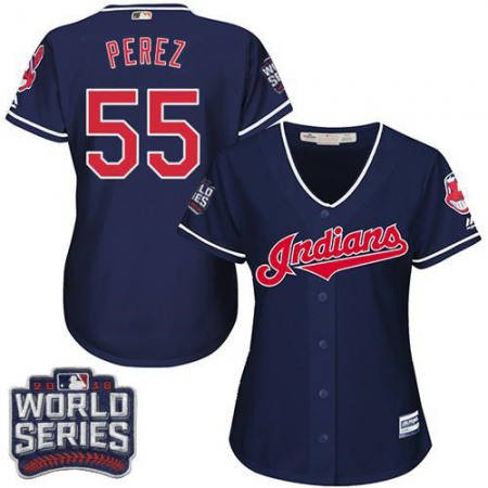 indians #55 Roberto Perez Navy Blue 2016 World Series Bound Women's Alternate Stitched MLB Jersey