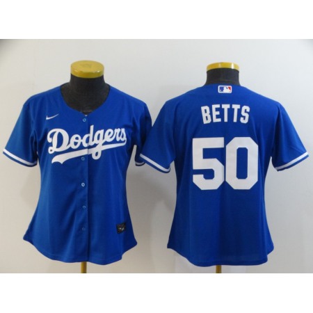 Women's Los Angeles Dodgers #50 Mookie Betts Blue Cool Base Stitched MLB Jersey(Run Small)
