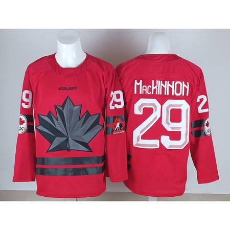 Men's Canada Hockey #29 Nathan MacKinnon Red 2026 Away Replica Jersey