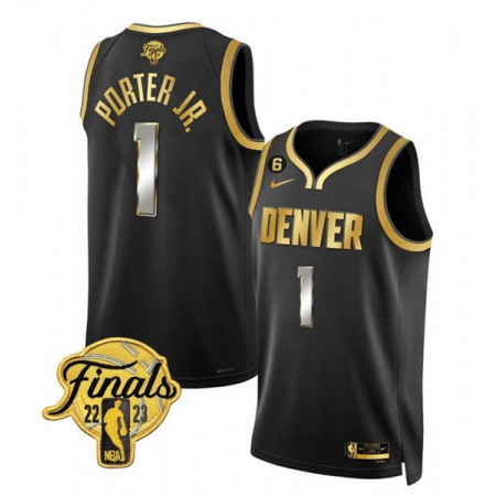 Men's Denver Nuggets #1 Michael Porter Jr. Black Gold Edition 2023 Finals Collection With NO.6 Patch Stitched Basketball Jersey Men's Denver Nuggets #1 Michael Porter Jr. Black Gold Edition 2023 Finals Collection With NO.6 Patch Stitched Basketball Jersey