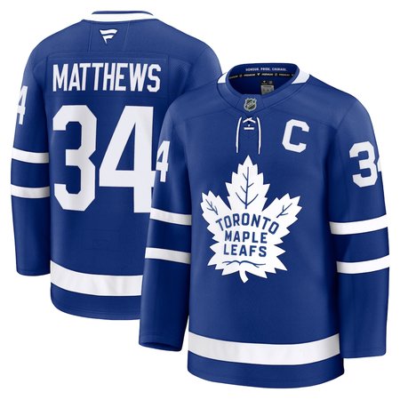 Men's Toronto Maple Leafs #34 Auston Matthews Blue Captain Patch Home Premium Jersey