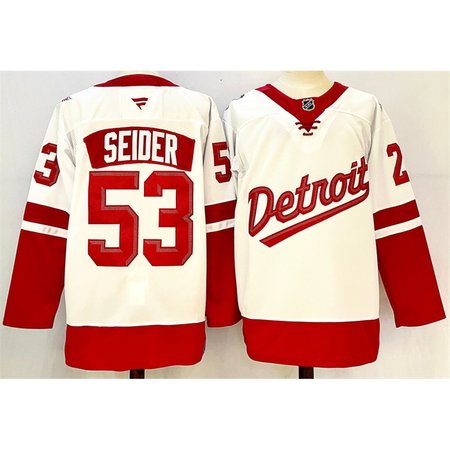 Men's Detroit Red Wings #53 Moritz Seider White/Red 2024-25 Stitched Premium Jersey