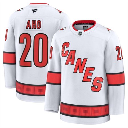 Men's Carolina Hurricanes #20 Sebastian Aho White 2024-25 Away Stitched Hockey Premium Jersey