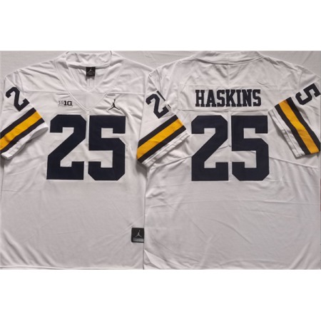 Men's Michigan Wolverines #25 HASKINS White Stitched Jersey Men's Michigan Wolverines #25 HASKINS White Stitched Jersey