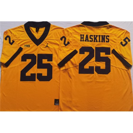 Men's Michigan Wolverines #25 HASKINS Yellow Stitched Jersey Men's Michigan Wolverines #25 HASKINS Yellow Stitched Jersey