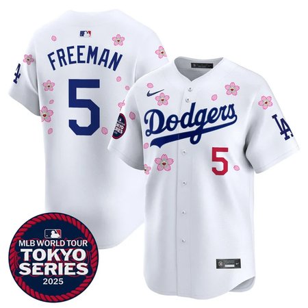 Men's Los Angeles Dodgers #5 Freddie Freeman White Tokyo 2025 Cool Base Stitched Baseball Jersey