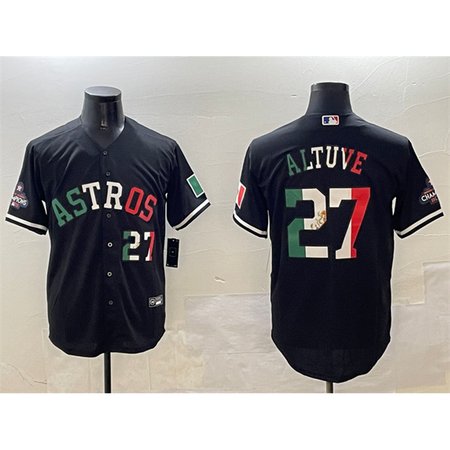 Men's Houston Astros #27 Jose Altuve Black Mexico With World Serise Champions Patch Cool Base Stitched Baseball Jersey