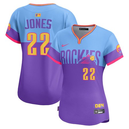 Women's Colorado Rockies #22 Nolan Jones Nike Purple/Light Blue 2025 City Connect Elite Player Jersey