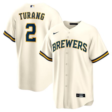 Men's Milwaukee Brewers #2 Brice Turang Nike Cream Home Replica Jersey