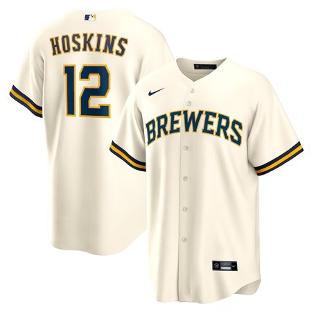 Men's Milwaukee Brewers #12 Rhys Hoskins Nike Cream Home Replica Player Jersey