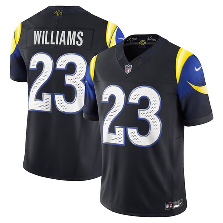 Men's Los Angeles Rams #23 Kyren Williams Black Rivalries Collection F.U.S.E. Vapor Limited Stitched Jersey Men's Los Angeles Rams #23 Kyren Williams Black Rivalries Collection F.U.S.E. Vapor Limited Stitched Jersey