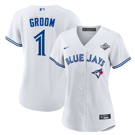 Women's Toronto Blue Jays Nike #1 Groom 2025 World Series White Home Replica Jersey