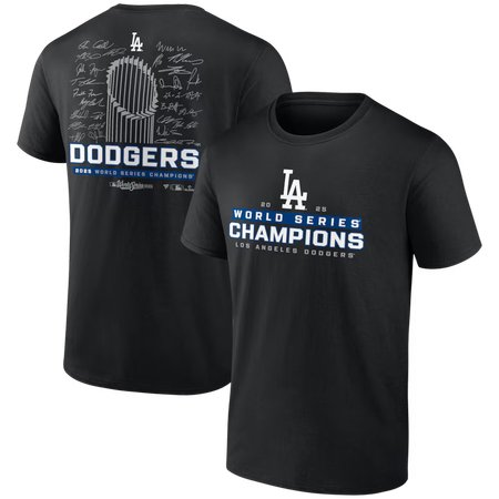 Men's Los Angeles Dodgers Black 2025 World Series Champions Signature Roster T-Shirt