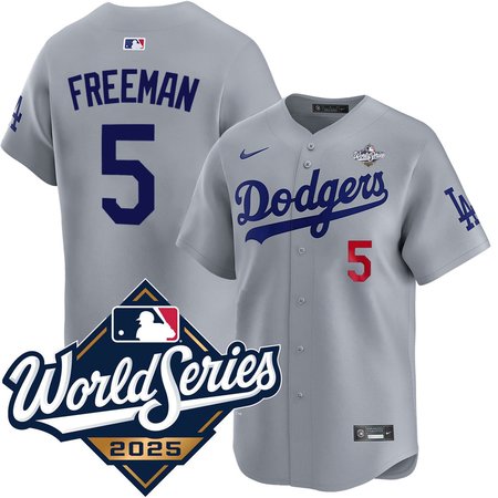 Men's Los Angeles Dodgers #5 Freddie Freeman Nike Gray 2025 World Series Home Limited Jersey
