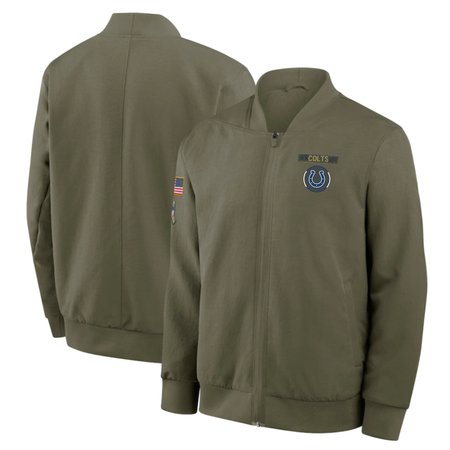 Men's Indianapolis Colts Nike Olive 2025 Salute to Service Sideline Full-Zip Bomber Jacket