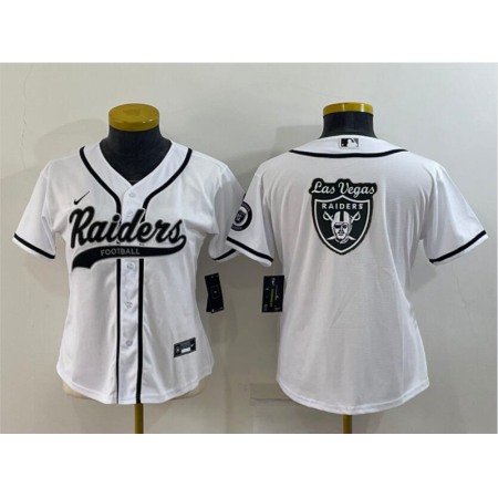 Women's Las Vegas Raiders White Team Big Logo With Patch Cool Base Stitched Baseball Jersey(Run Small)