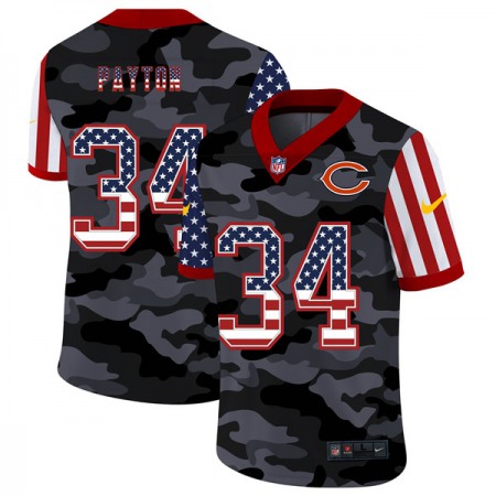 Men's Chicago Bears #34 Walter Payton 2020 Camo USA Flag Limited Stitched Jersey