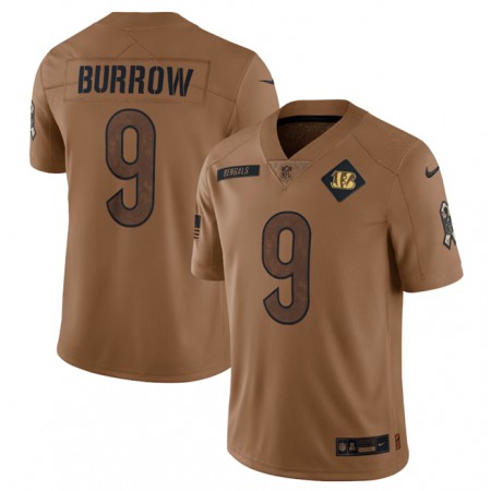Men's Cincinnati Bengals #9 Joe Burrow 2023 Brown Salute To Service Limited Stitched Jersey Men's Cincinnati Bengals #9 Joe Burrow 2023 Brown Salute To Service Limited Stitched Jersey