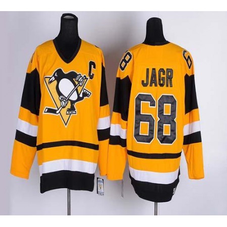 Penguins #68 Jaromir Jagr Yellow CCM Throwback Stitched NHL Jersey