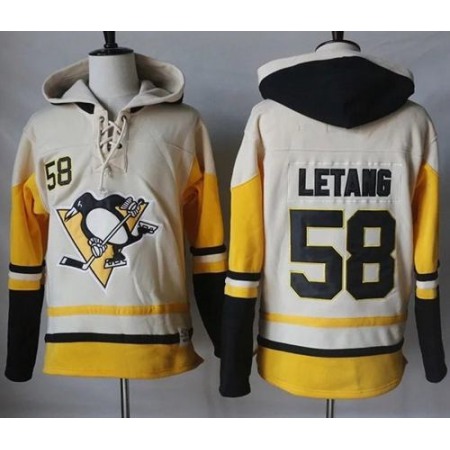 Penguins #58 Kris Letang Cream/Gold Sawyer Hooded Sweatshirt Stitched NHL Jersey